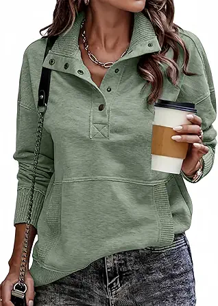 Rushmode Women Lightweight Button Pullover